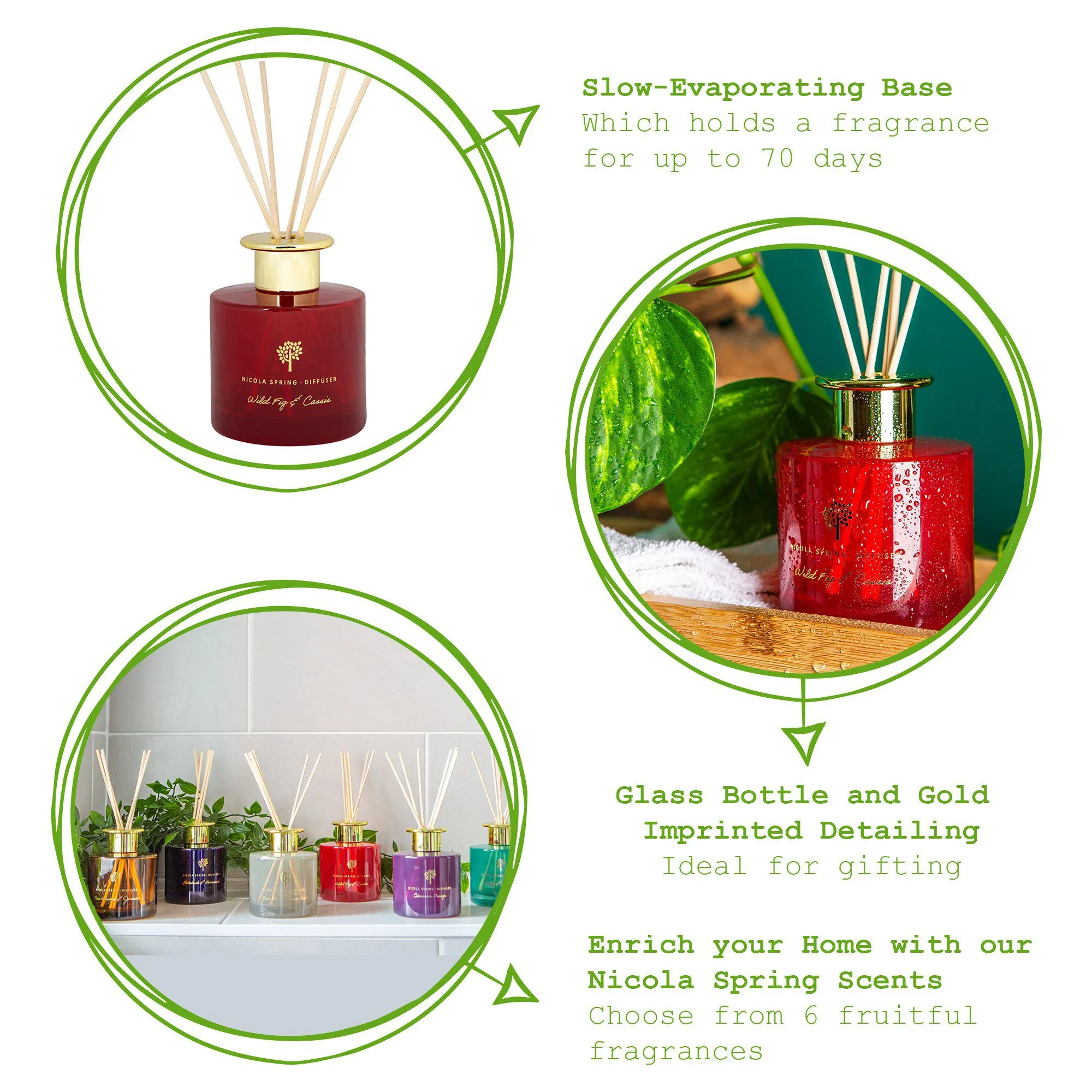 200ml Wild Fig & Cassis Glass Reed Diffuser - By Nicola Spring