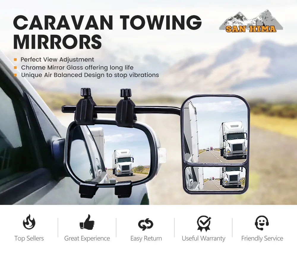 2x Towing Mirrors Pair Clip on Multi Fit Clamp On Towing Caravan 4X4 Trailer