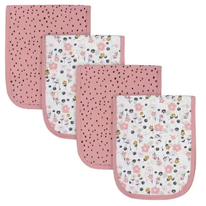 4-Pack Baby Girls Bear Interlock/Terry Burp Cloths