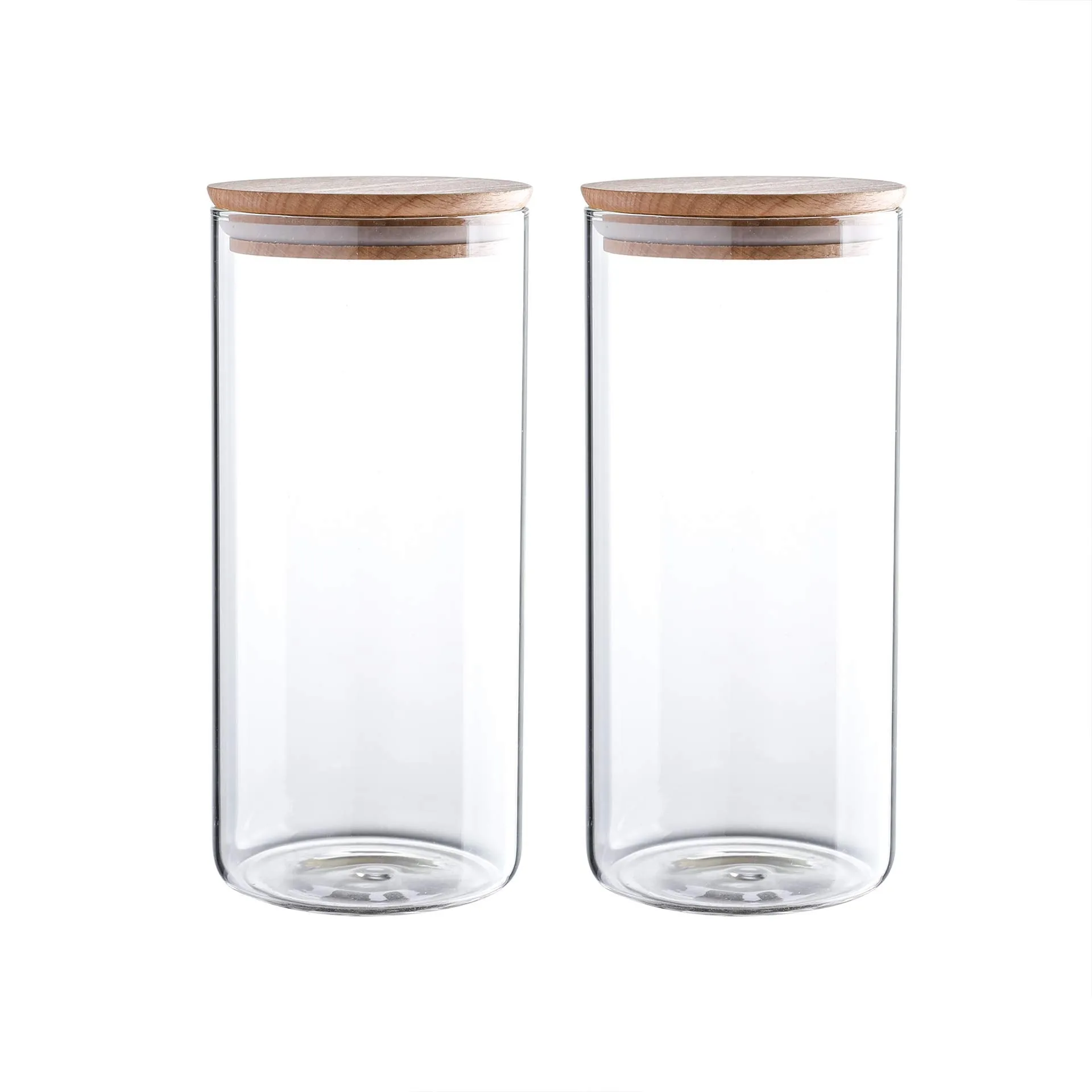 47 Ounce Clear Glass Storage Jar With Beech Wood Lid Set of 2 Glass Canister With Airtight