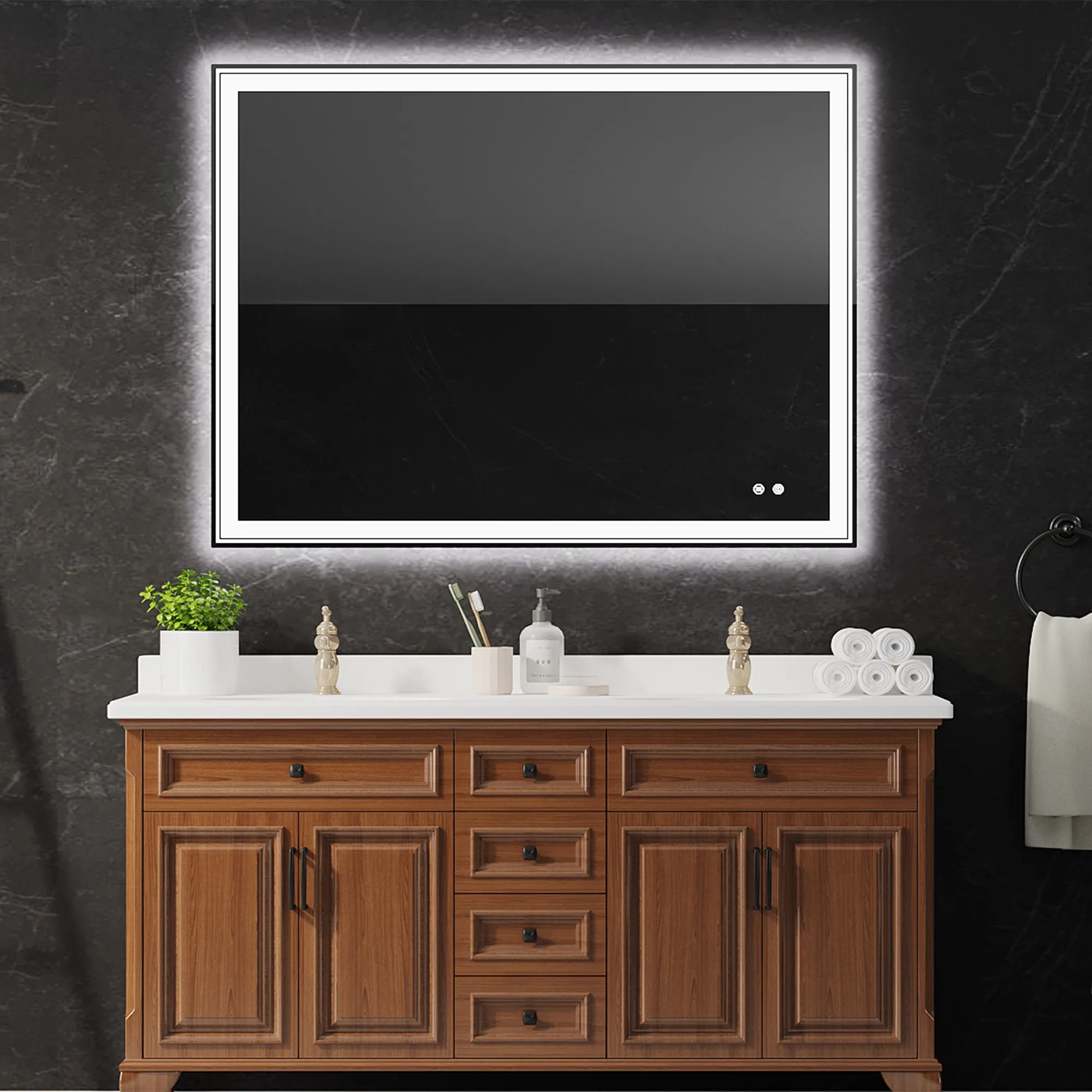 48×36 inch LED-Lit bathroom mirror, wall mounted anti-fog memory Adjustable Brightness front and back light Rectangular Vanity mirror