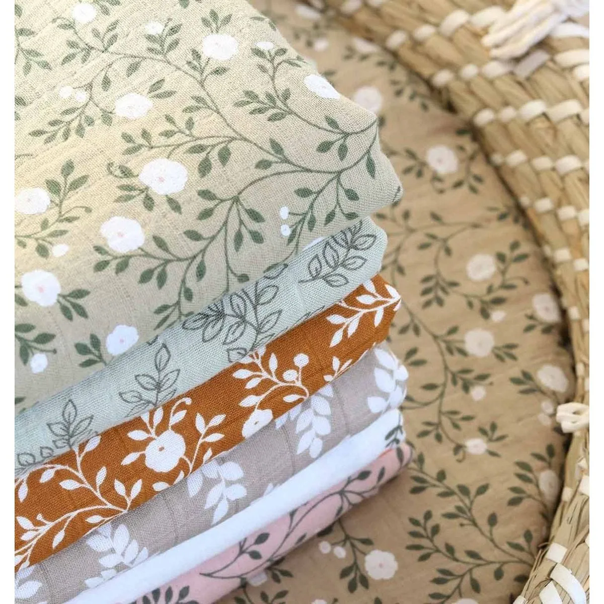 A Little Lovely Company Muslin Cloth Set of 2: Blossom - Dark Sage