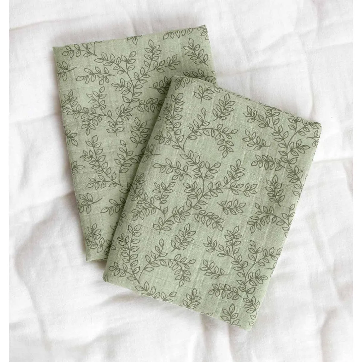 A Little Lovely Company Muslin Cloth Set of 2: Leaves - Sage