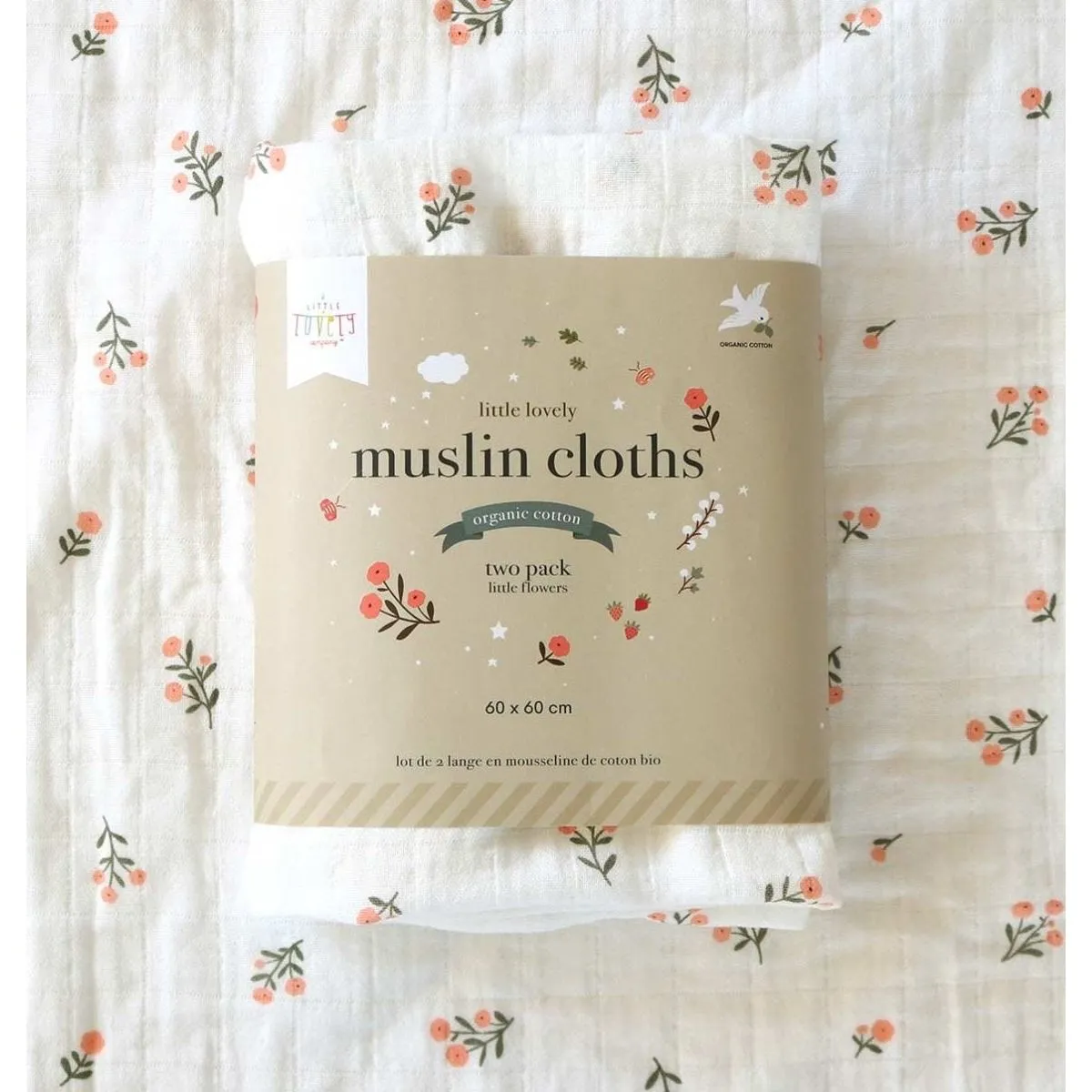 A Little Lovely Company Muslin Cloth Set of 2: Little Flowers