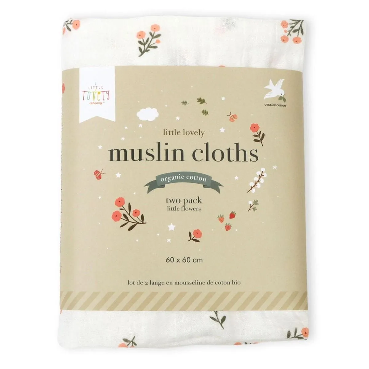 A Little Lovely Company Muslin Cloth Set of 2: Little Flowers