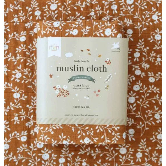 A Little Lovely Company Muslin Cloth XL: Blossom - Caramel