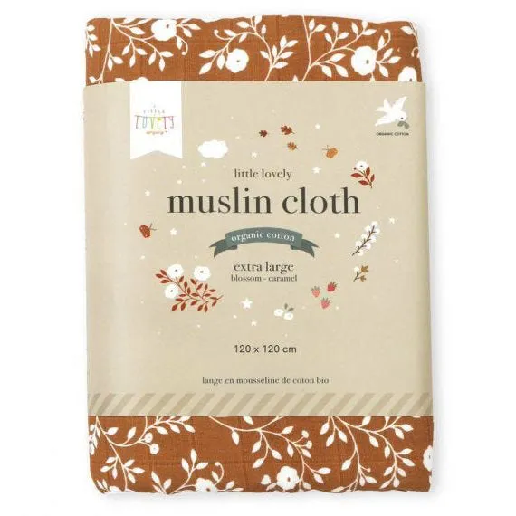 A Little Lovely Company Muslin Cloth XL: Blossom - Caramel