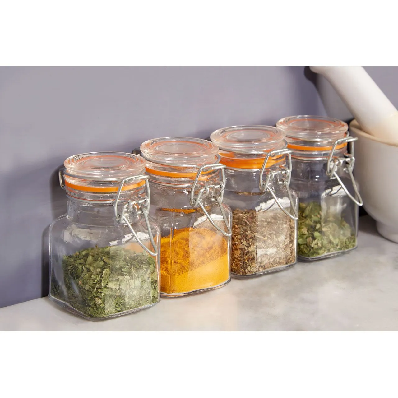 Airtight Rubber Seal Clip Top Lid Glass Jars (Set of 4)