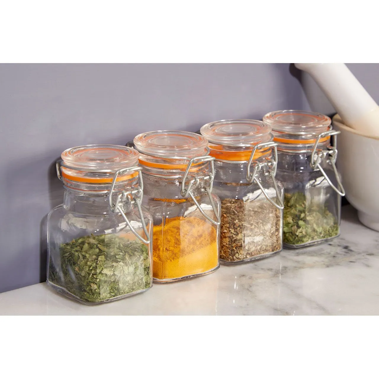 Airtight Rubber Seal Clip Top Lid Glass Jars (Set of 4)