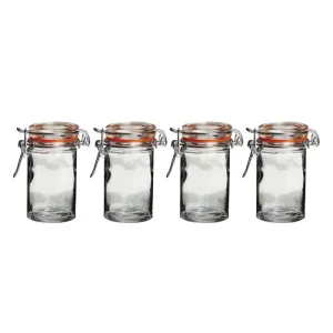 Airtight Rubber Seal Clip Top Lid Round Glass Jars (Set of 4)