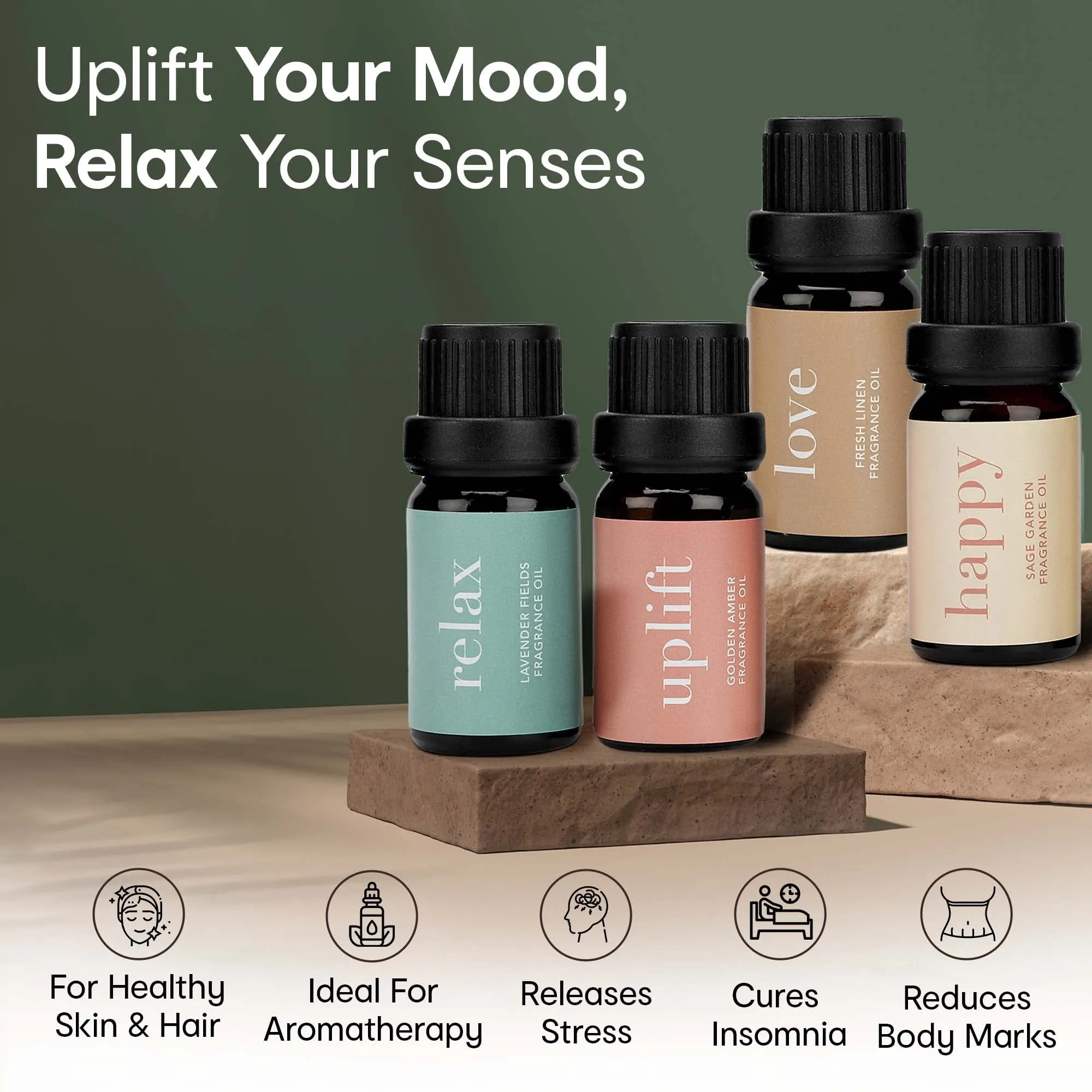 Anko SPA Collection Aroma Diffuser Oil - Set of 4 | Candle Burner & Electric Diffuser Essential Oil for Home (Lavender, Golden Amber, Flax, Sage Garden) | Undiluted therapeutic fragrance | 10mL each