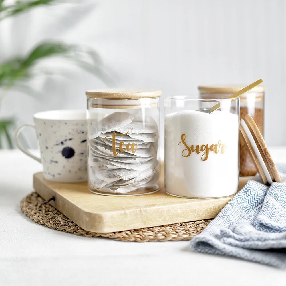 Bamboo Lid Tea Coffee Sugar Canisters