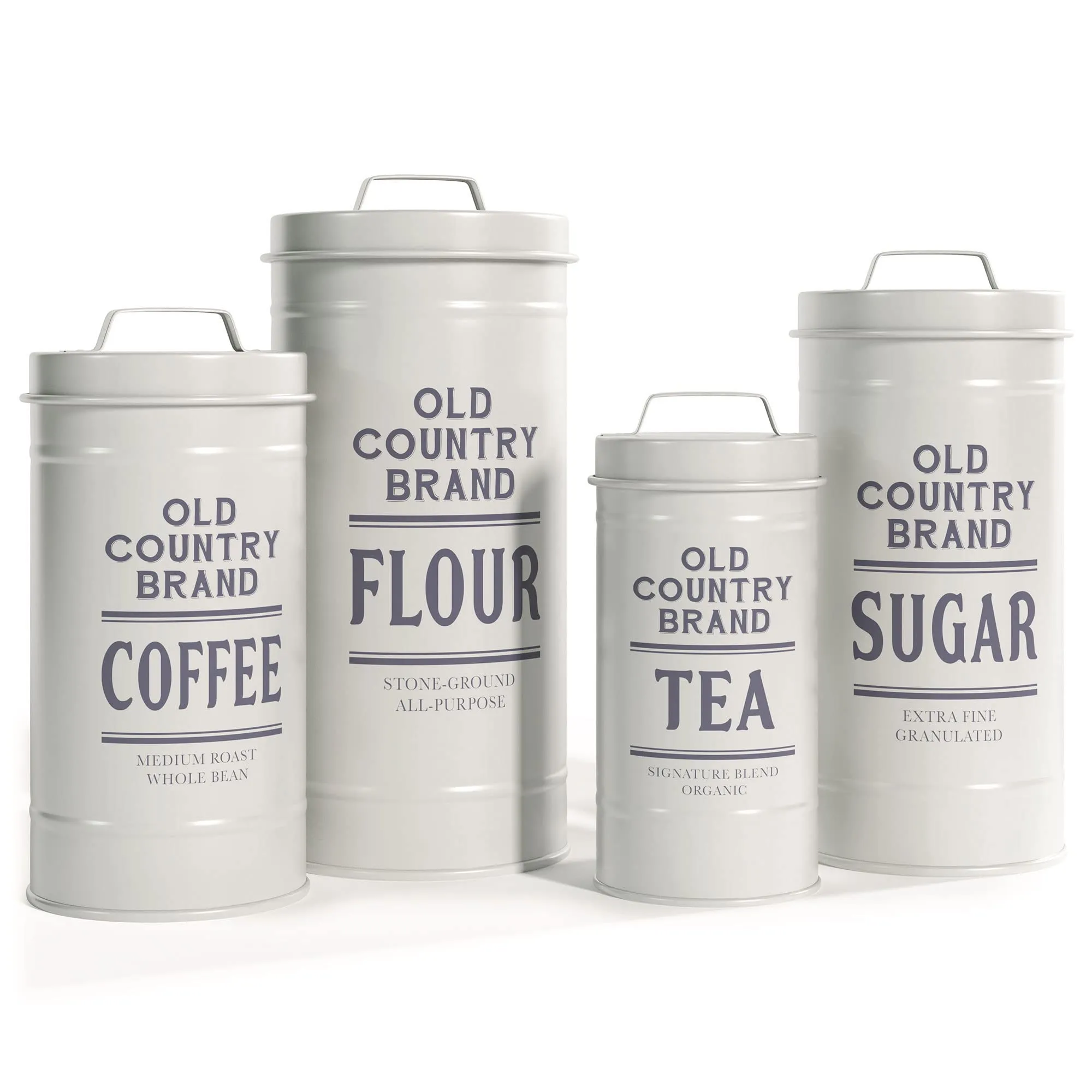 Barnyard Designs Canister Sets for Kitchen Counter, Farmhouse Canisters Sets for the Kitchen Countertop, Metal Canister with Lid, Coffee Tea Sugar Flour Container Set for Counter (White)