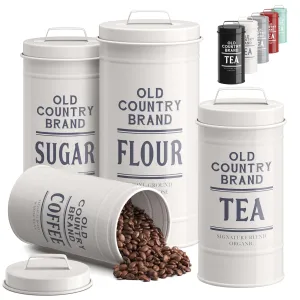 Barnyard Designs Canister Sets for Kitchen Counter, Farmhouse Canisters Sets for the Kitchen Countertop, Metal Canister with Lid, Coffee Tea Sugar Flour Container Set for Counter (White)