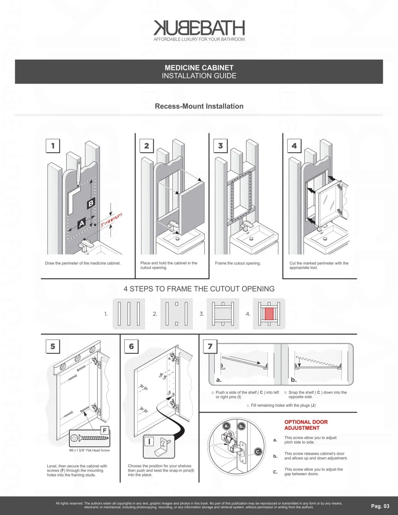 BISTON- 40" Mirrored Bathroom Medicine Cabinet