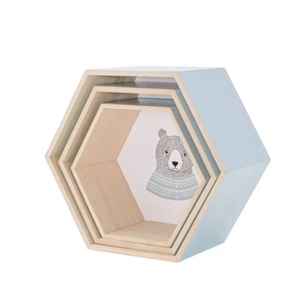 Bloomingville Hexagon Display Boxes Blue Set of 3