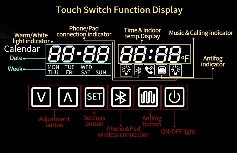 Bluetooth Fogless Bathroom Mirror Backlight Touch Control