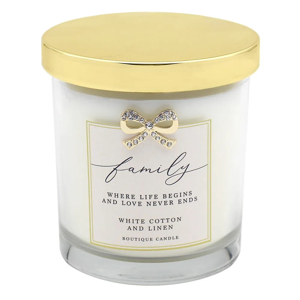 Boutique Family White Cotton And Linen Candle