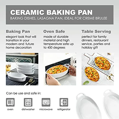 Bruntmor Oval Au Gratin Baking Dishes Set of 4 8x5 Ceramic Lasagna Pans White