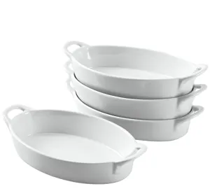 Bruntmor Oval Au Gratin Baking Dishes Set of 4 8x5 Ceramic Lasagna Pans White