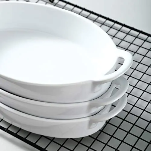 Bruntmor Oval Au Gratin Baking Dishes Set of 4 8x5 Ceramic Lasagna Pans White