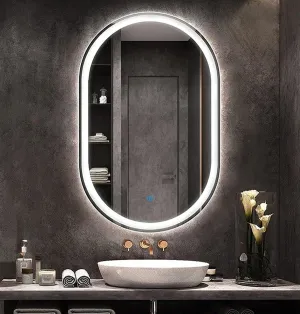 Capsule Shape LED Mirror Illuminate Your Beauty with Touch Sensor, Wall-Mounted for Bathroom, Bedroom Energy-Efficient Dimmable Lighting & Crystal Clear Reflection 17.5X23.5 INCH.