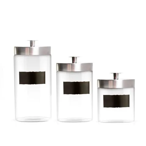 Chalkboard Glass Canisters - Silver- Set of 3