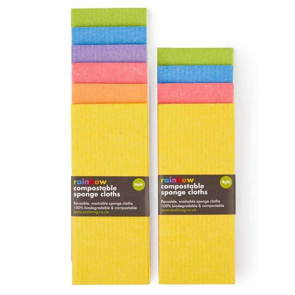 Compostable Sponge Cleaning Cloths - 4 or 6 Pack RAINBOW