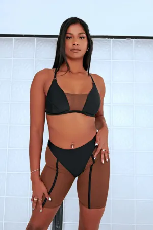 CXIX Silhouette Plunge Bralette - Black with Cocoa Mesh