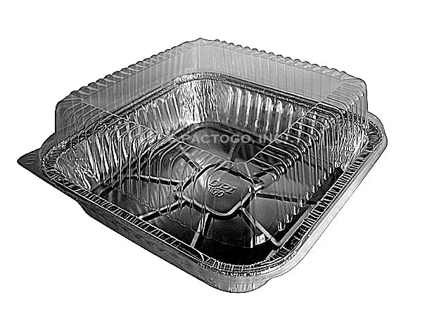 Durable 9" Square Cake Foil Pan w/Dome Lid 50/PK