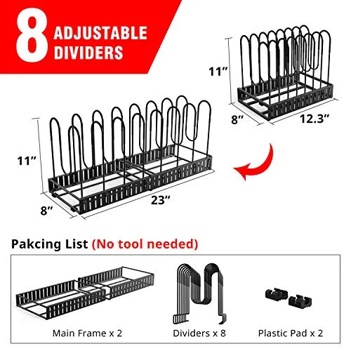 Geekdigg Pot Organizer Rack Adjustable Expandable Lids for Cabinet or Countertop