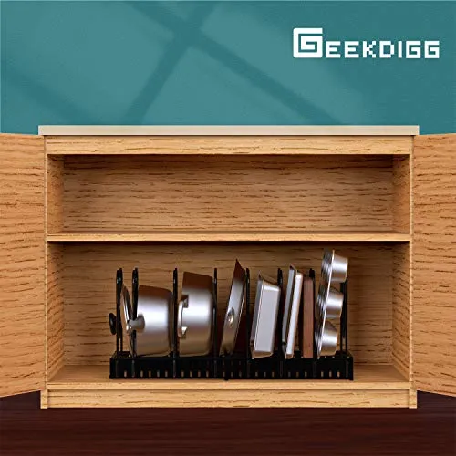 Geekdigg Pot Organizer Rack Adjustable Expandable Lids for Cabinet or Countertop