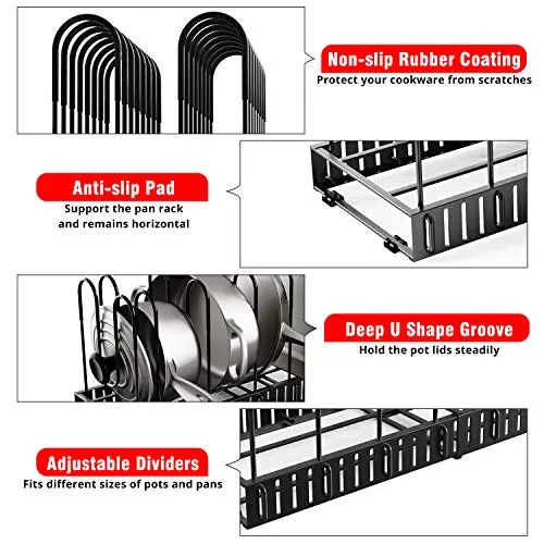 Geekdigg Pot Organizer Rack Adjustable Expandable Lids for Cabinet or Countertop