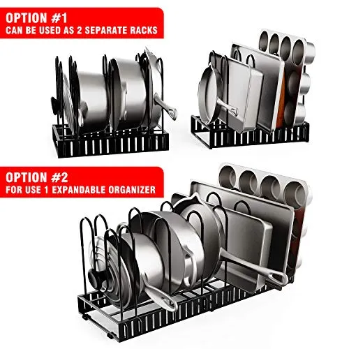 Geekdigg Pot Organizer Rack Adjustable Expandable Lids for Cabinet or Countertop