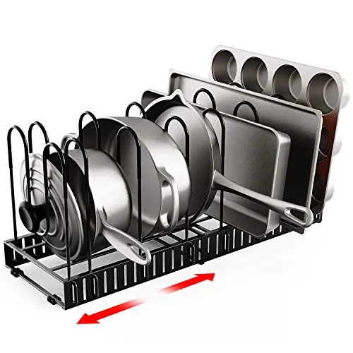 Geekdigg Pot Organizer Rack Adjustable Expandable Lids for Cabinet or Countertop