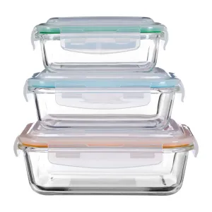 Glass Airtight Silicone Seal Premium Food Storage Container For Complete Food Preservation - Set of 3 Multi Coloured