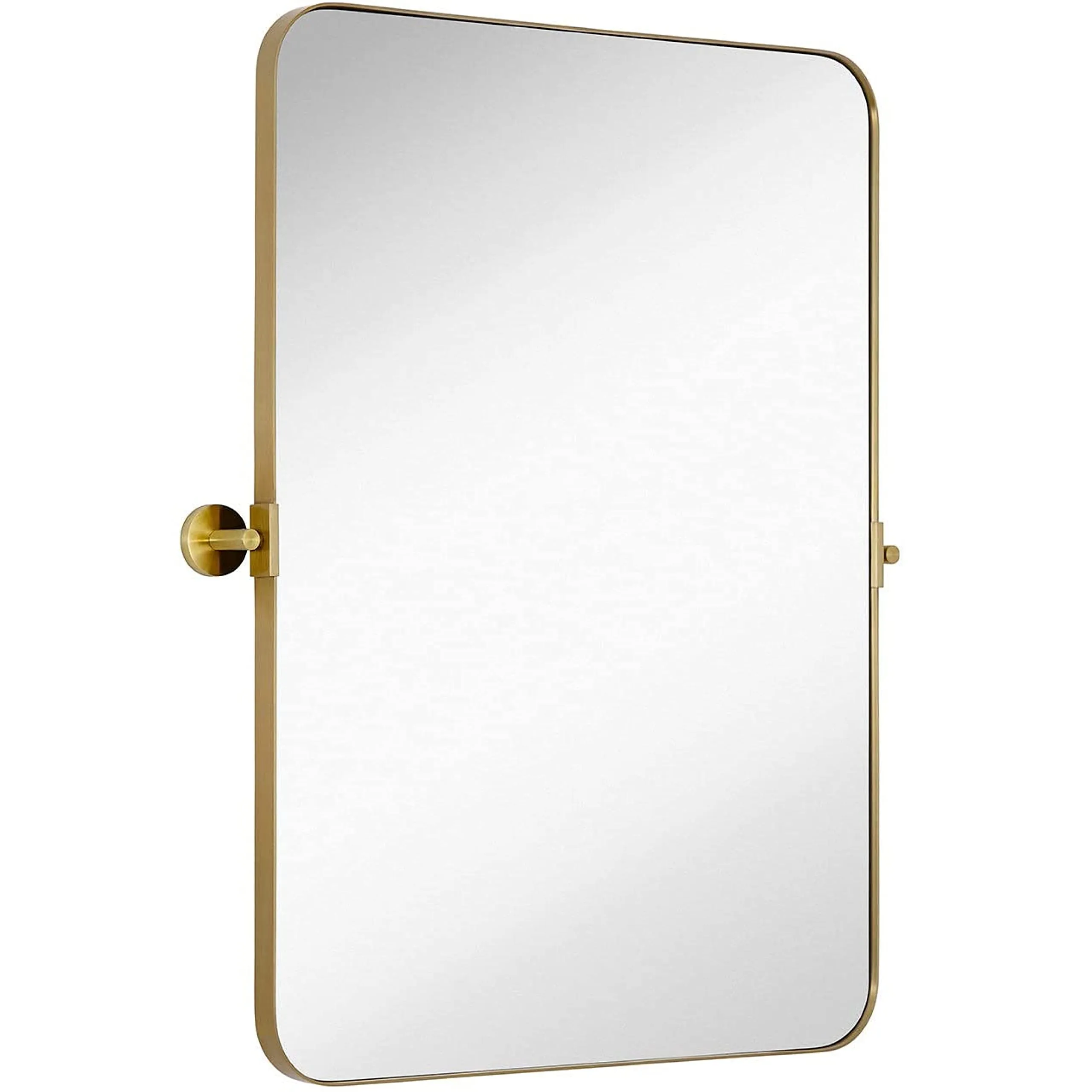 Gold Metal Surrounded Round Pivot Mirror | Silver Backed Adjustable Moving & Tilting Wall