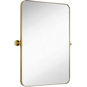 Gold Metal Surrounded Round Pivot Mirror | Silver Backed Adjustable Moving & Tilting Wall