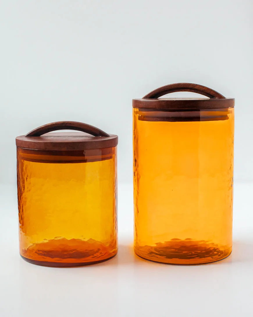 Hammered Glass Canisters with Wood Lid