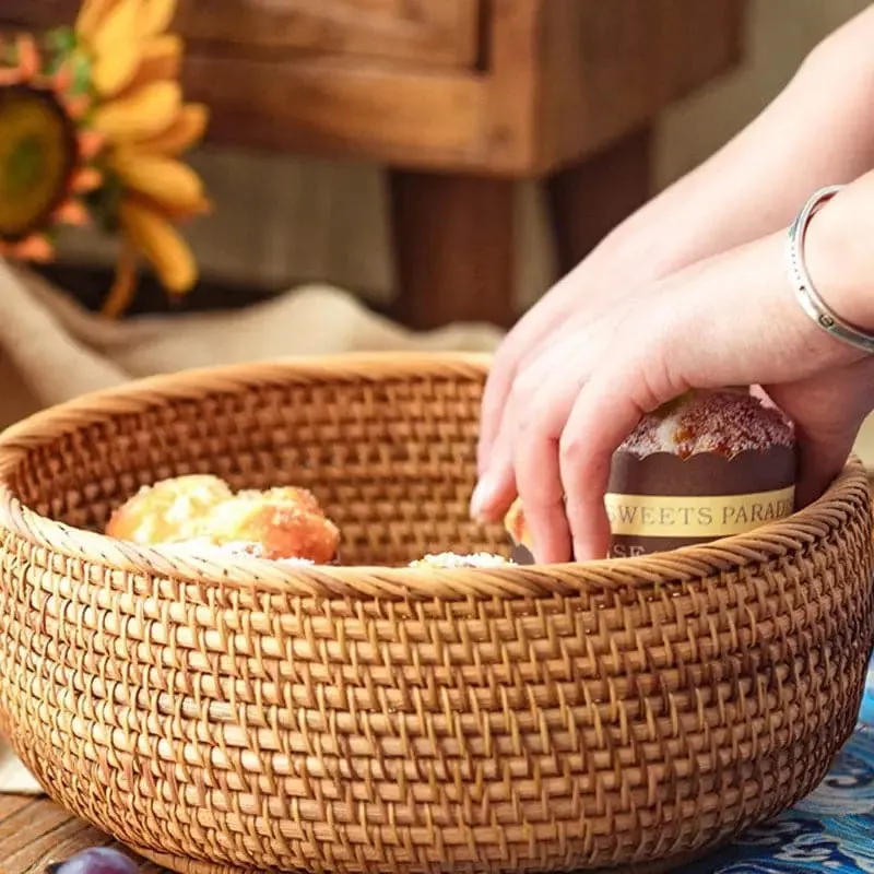 Handwoven Round Rattan Fruit Basket