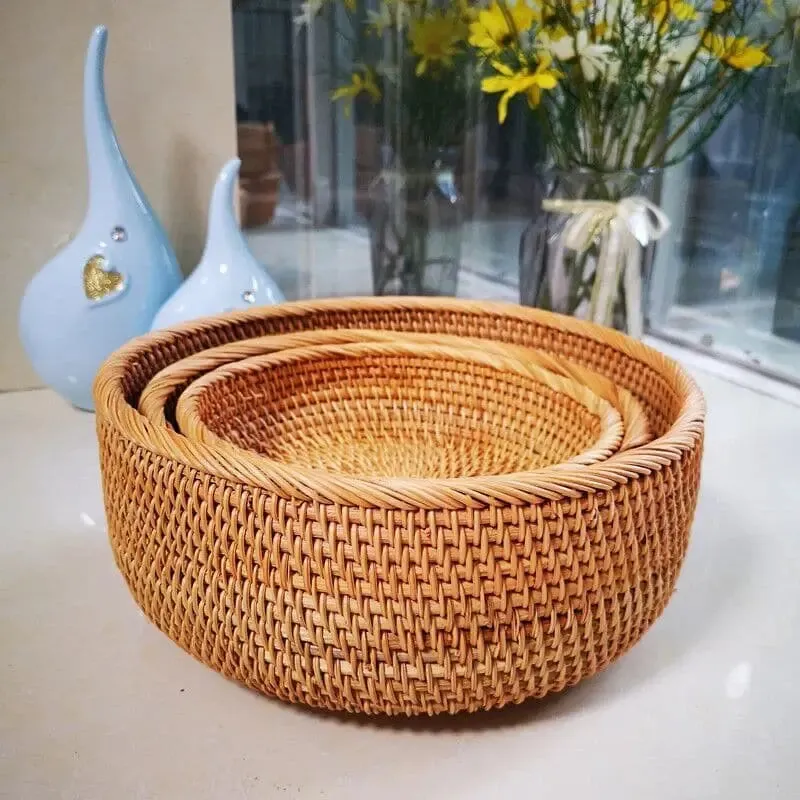 Handwoven Round Rattan Fruit Basket