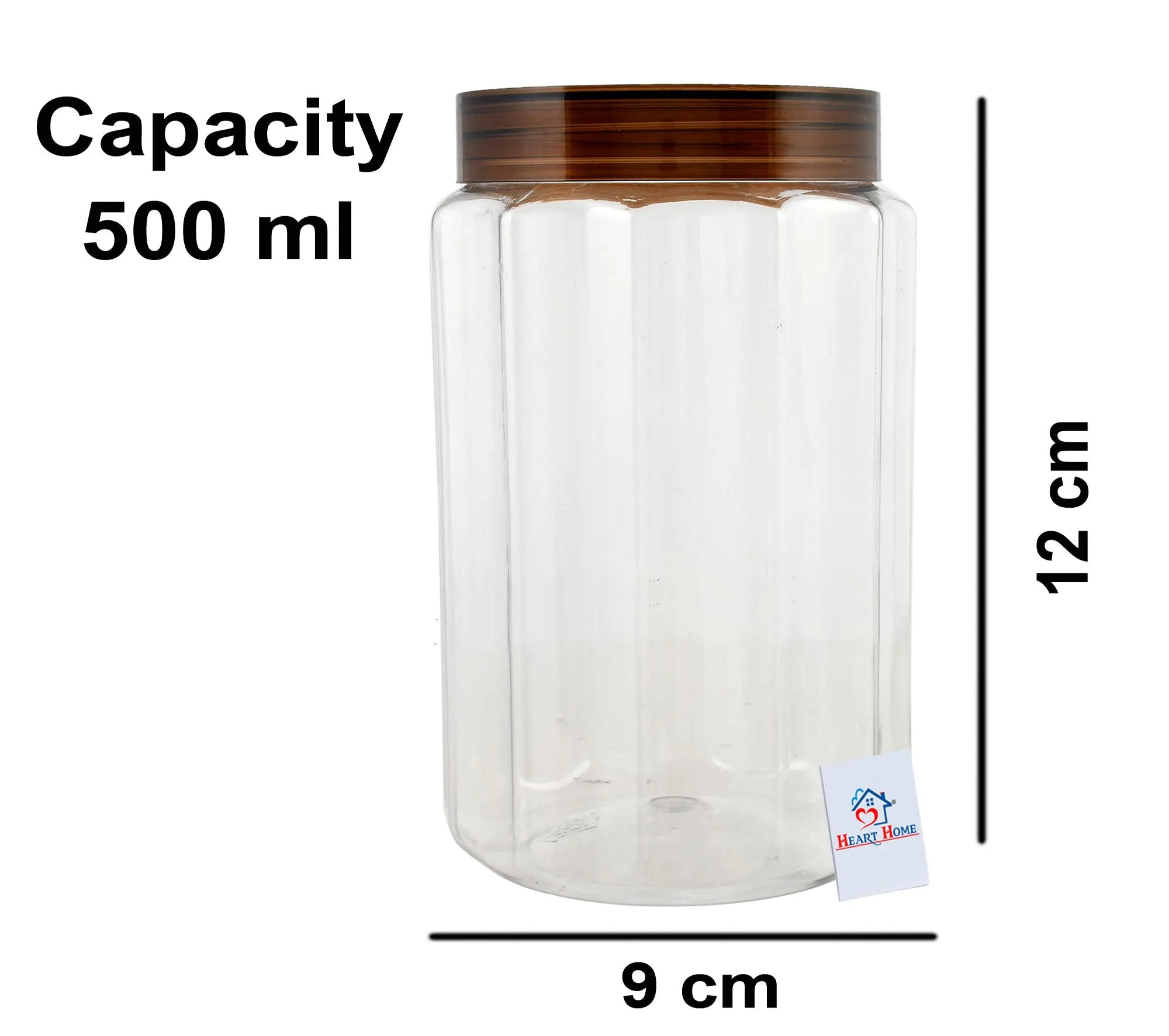 Heart Home Opal Plastic Airtight Pet Jar Container Set (Set of 6, 500 ml, Brown)-HEART10968