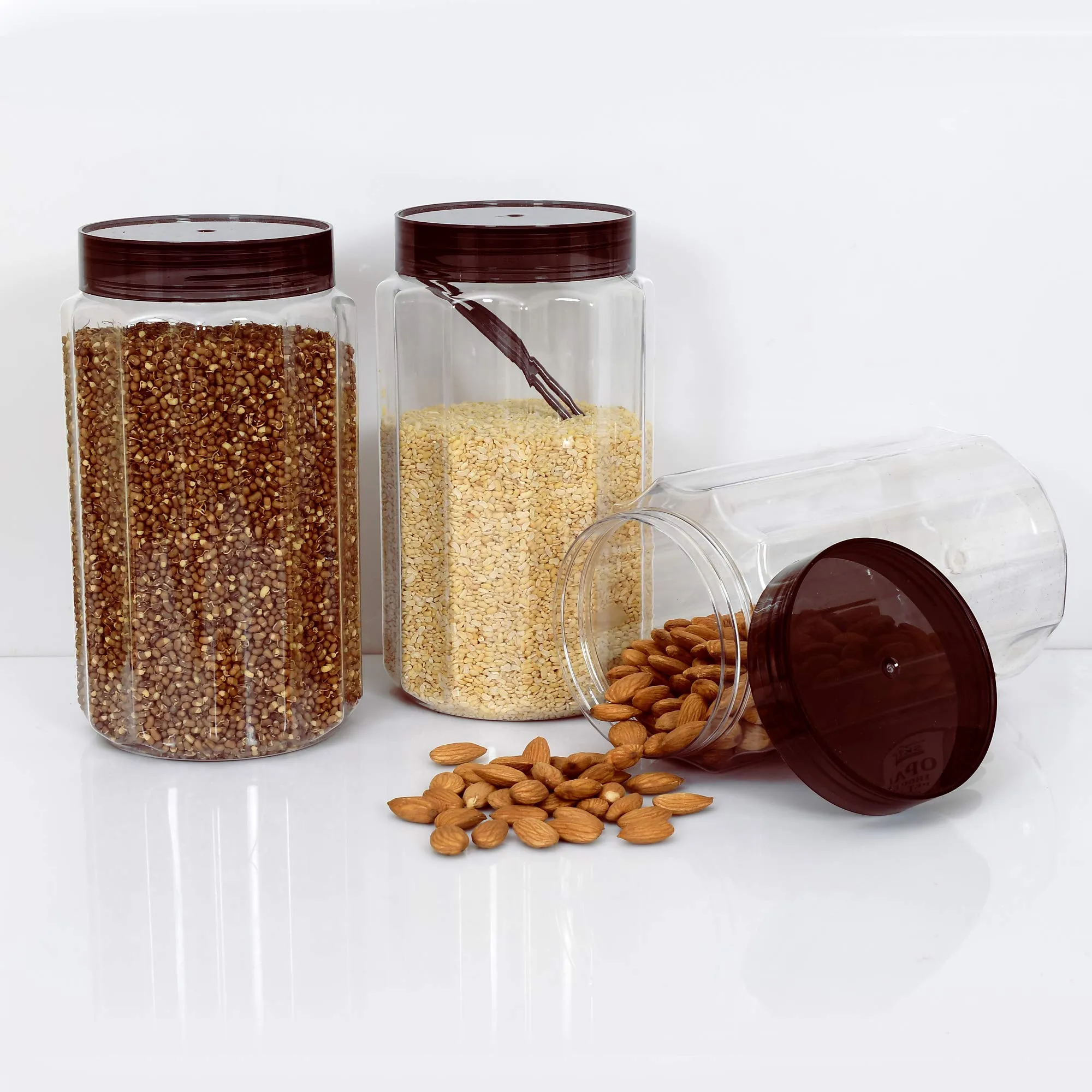 Heart Home Opal Plastic Airtight Pet Jar Container Set (Set of 6, 500 ml, Brown)-HEART10968