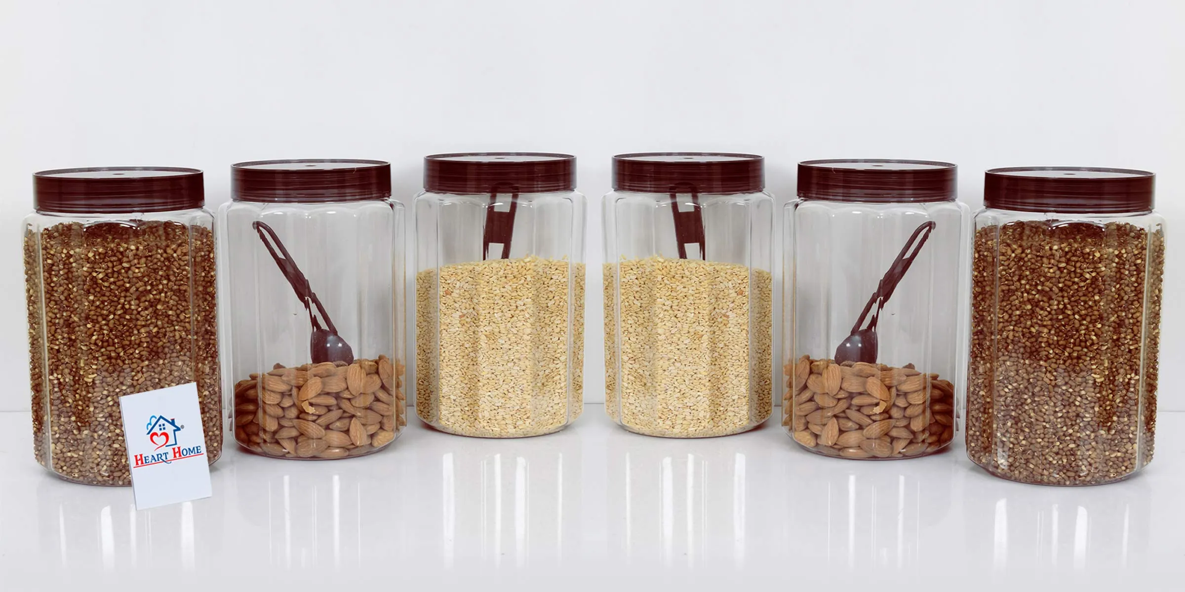 Heart Home Opal Plastic Airtight Pet Jar Container Set (Set of 6, 500 ml, Brown)-HEART10968