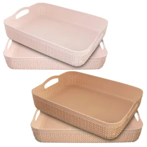 Heart Home Q-3 Designer Plastic Storage Basket For Store Fruits, Vegetables, Magazines, Cosmetics, Stationary Pack of 4 (Coffee & Pink)-50HH01534