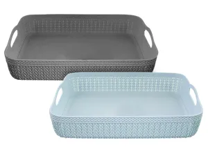 Heart Home Q-4 Multiuses Designer Unbreakable Plastic Storage Basket/Organizer/Bin For Home, Kitchen, Bathroom, Office Use Pack of 2 (Grey & Blue)-50HH01587