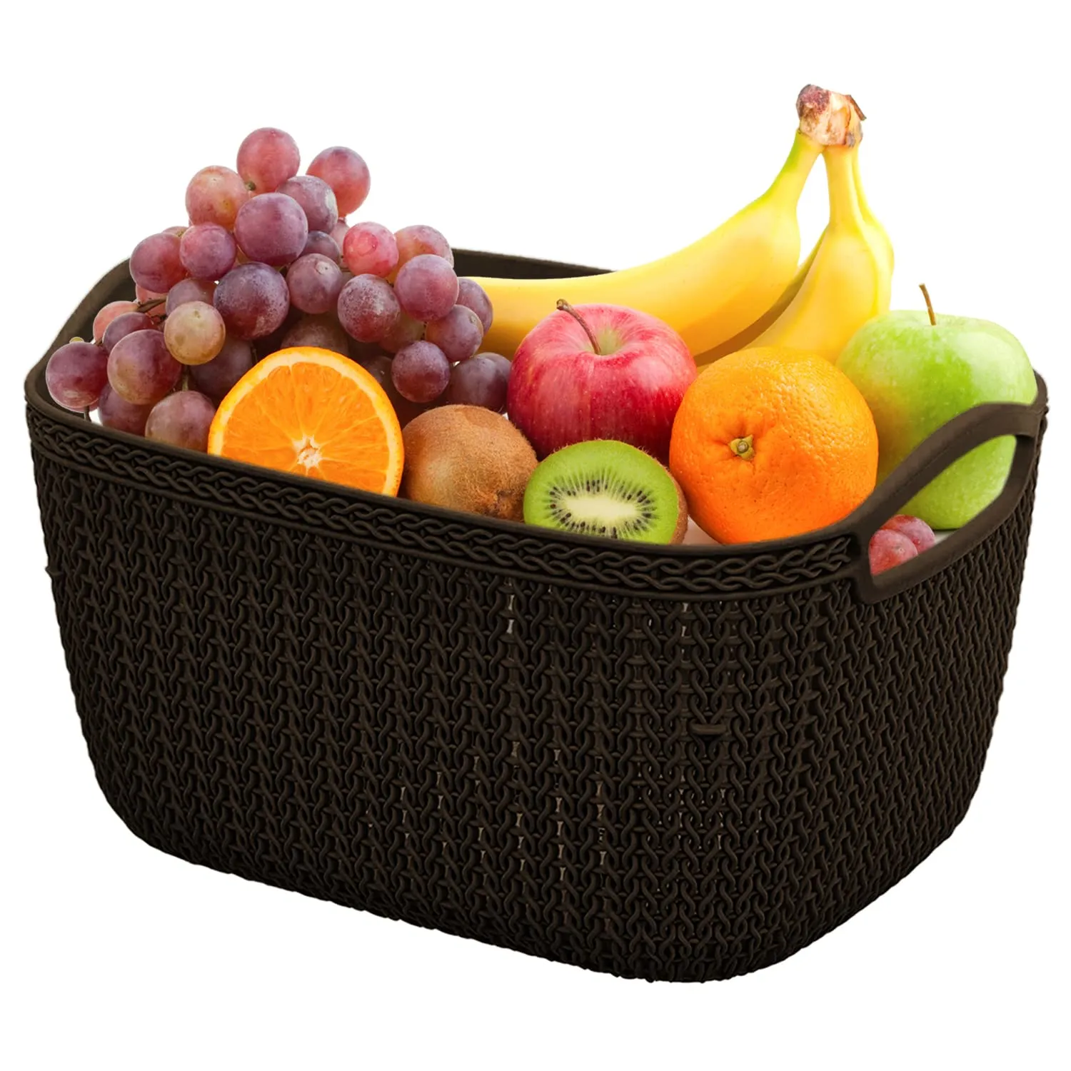 Heart Home Q-5 Designer Plastic Storage Basket For Store Fruits, Vegetables, Magazines, Cosmetics, Stationary Pack of 4 (Beach & Brown)-50HH01646