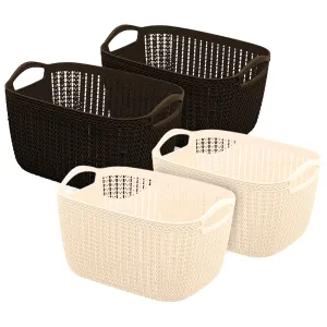 Heart Home Q-5 Designer Plastic Storage Basket For Store Fruits, Vegetables, Magazines, Cosmetics, Stationary Pack of 4 (Beach & Brown)-50HH01646