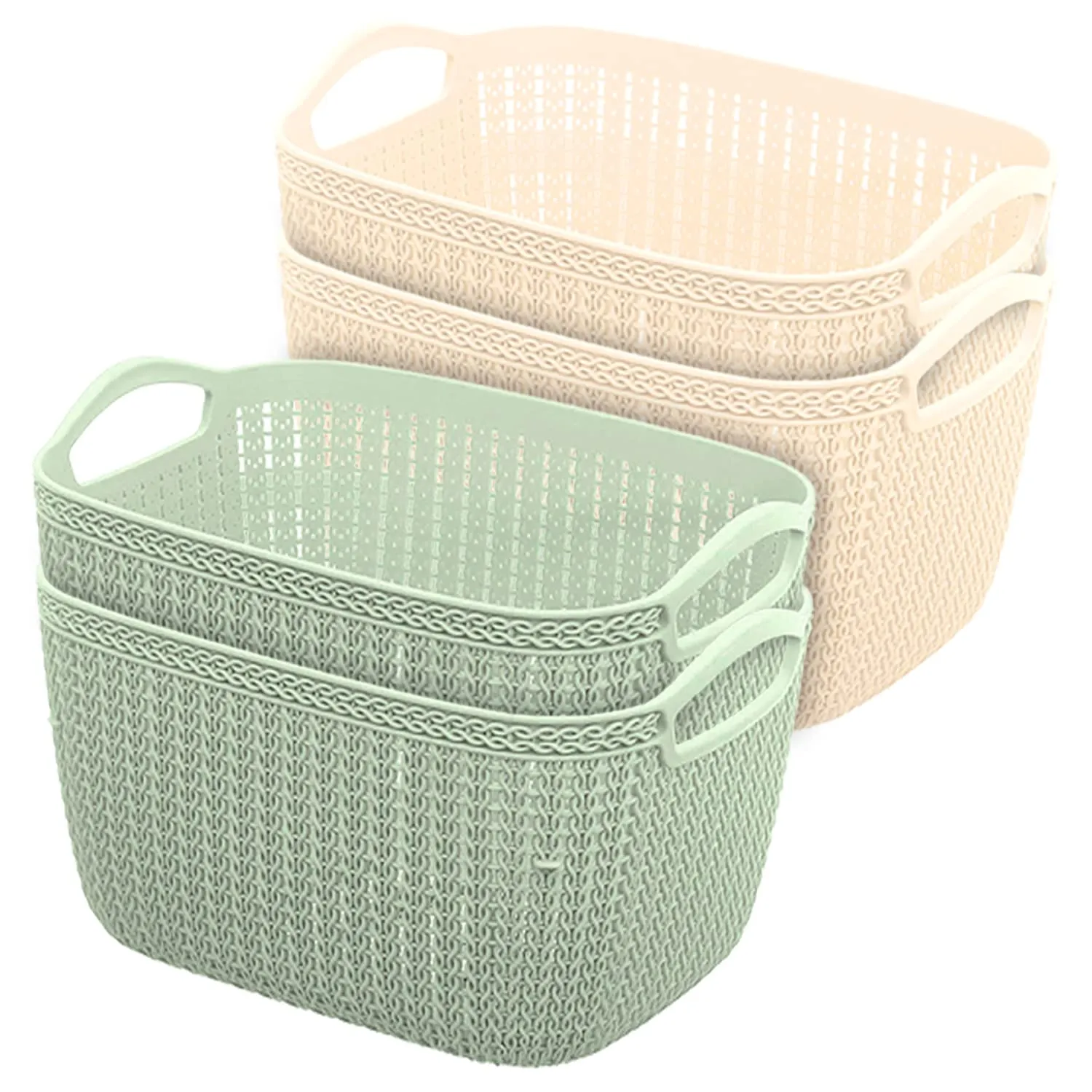 Heart Home Q-5 Multiuses Designer Unbreakable Plastic Storage Basket/Organizer/Bin For Home, Kitchen, Bathroom, Office Use Pack of 4 (Beach & Green)-50HH01643