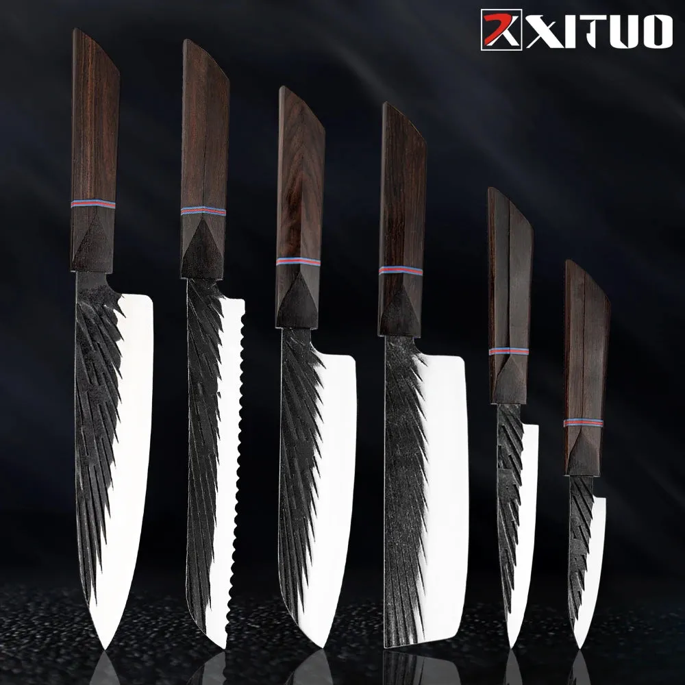 High Carbon Kitchen Knives Handmade Forged Japanese Sharp Knife Set